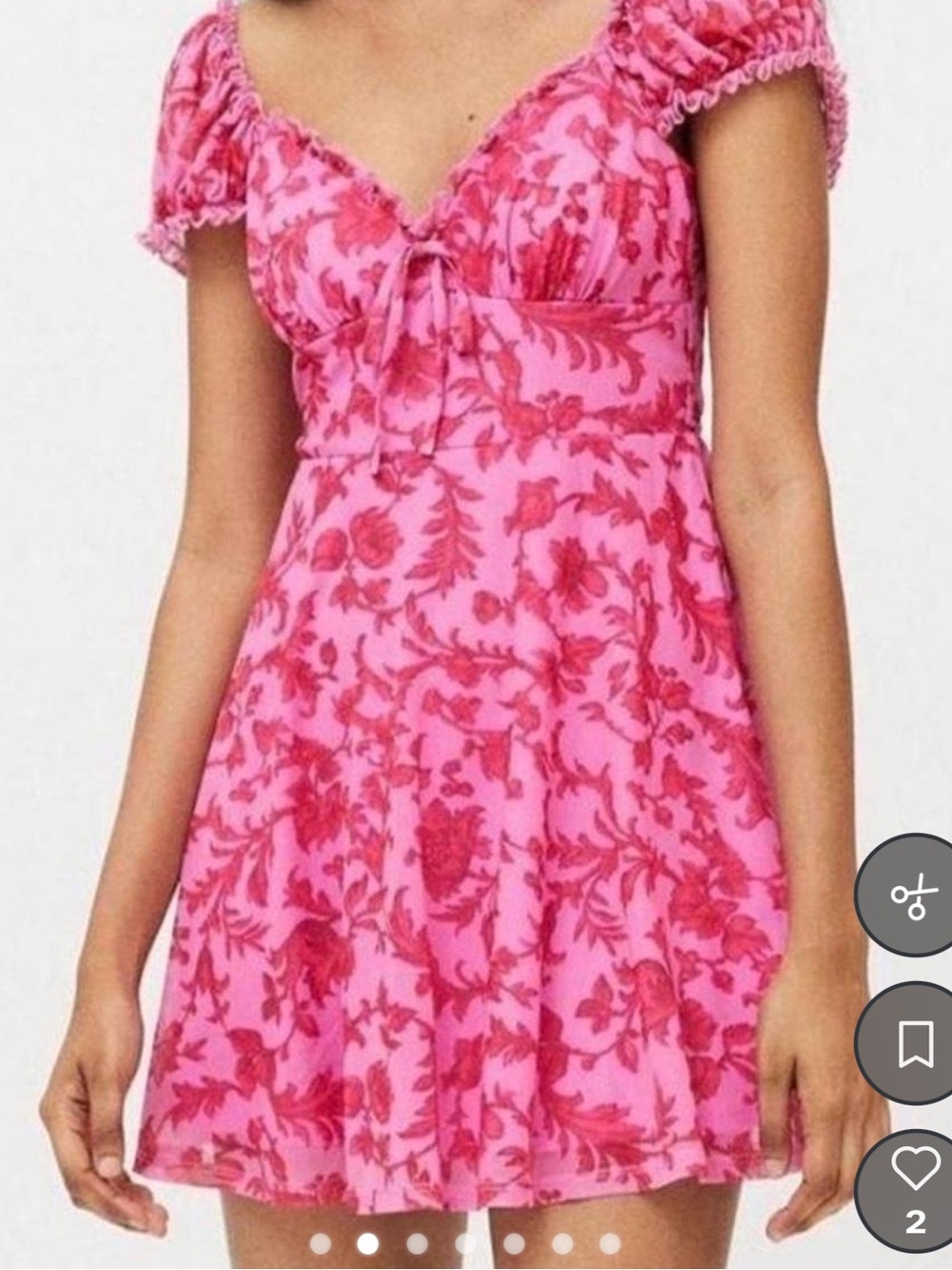 Urban Outfitters Pink Floral Short-Sleeve Mini Dress - MEDIUM